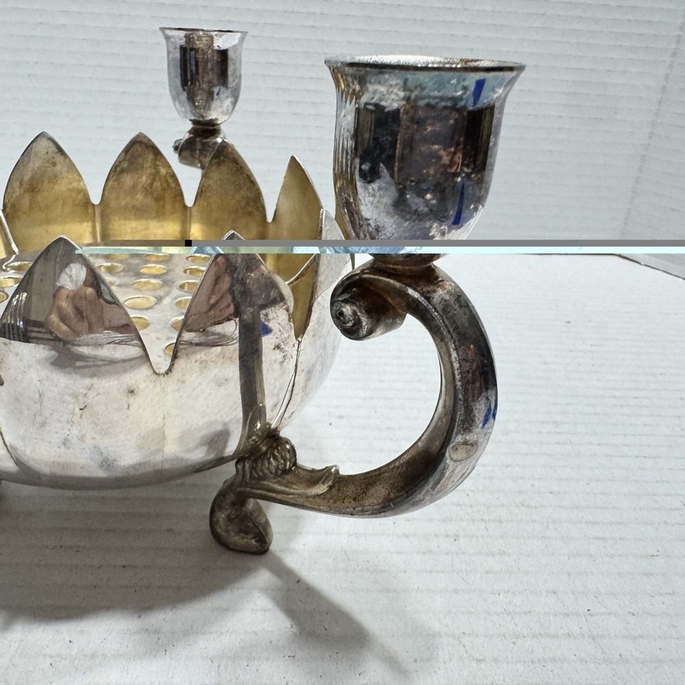 Vtg Leonard Candle Holder Silverplate Lotus Decorative Centerpiece Flower Frog - Picture 5 of 12